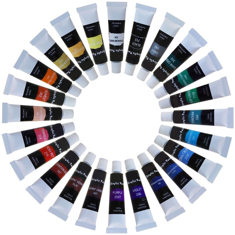 Set colori acrilici portatili da 24 colori adatti per tela, legno, ceramica, tessuto, pietra