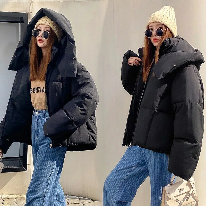 2024 inverno Chic con cappuccio piumino di cotone Parka cappotti donna sciolto solido addensare giacca calda femminile nuova moda cerniere Outwear
