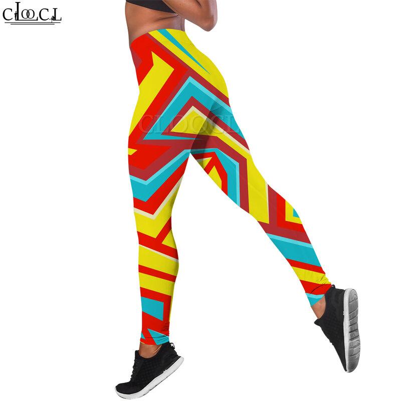 CLOOCL Y2k Leggings for Women Irregular Geometric Pattern Printed Pants Firm Buttocks Sublimated Legs Ankle-Length Trousers