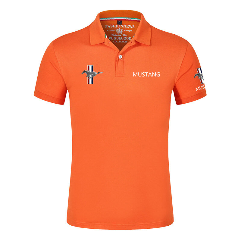 Summer New  Men's Polo Shirt with Mustang Logo Classic Unisex Outdoor Customize T-Shirt Casual Short Sleeves T-Shirt Solid Color
