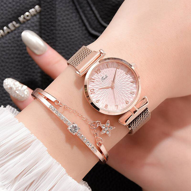 Ensemble de montre-bracelet à quartz pour femme, montre en biscuits, motif floral magnétique, mode de luxe, bracelet pour femme