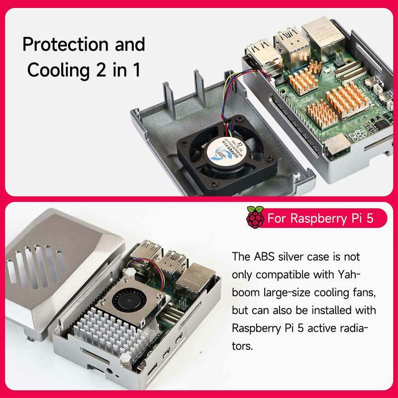 Pwm冷却ファンを備えたRaspberryPi 5ケース、保護ケース、absシェル、アクティブクーラーをサポート、ヒートシンクオプション