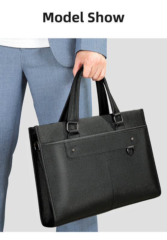 Tas kantor kulit asli pria, kantung Laptop bisnis tas tangan