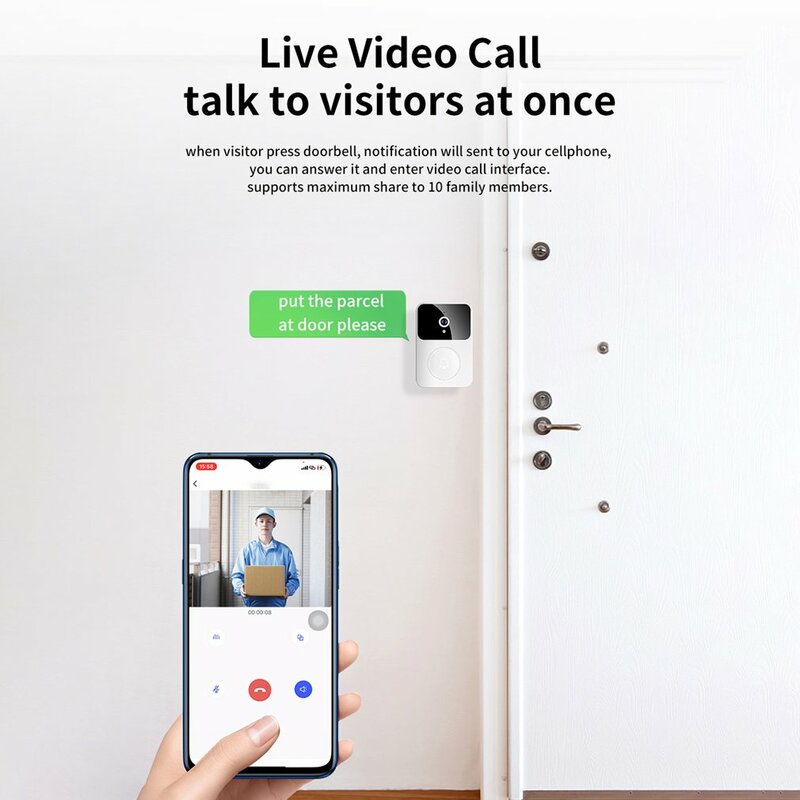 Kamera bezprzewodowa dzwonek bezpieczeństwa WiFi na zewnątrz HD dzwonek do drzwi noktowizor wideodomofon zmiana głosu do telefonu do drzwi Monitor domu