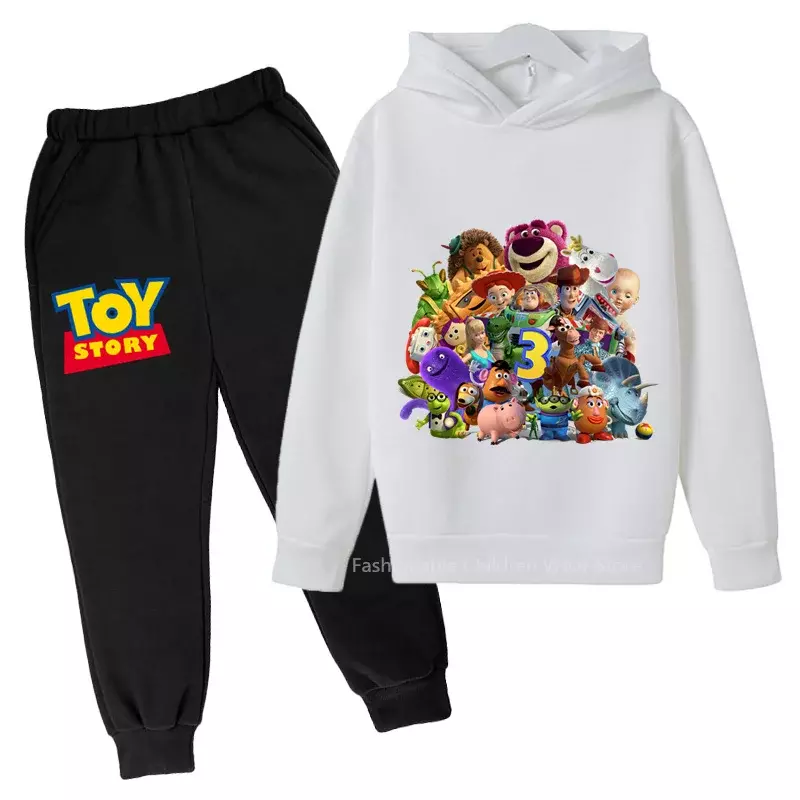 Conjunto de Sudadera con capucha y pantalones de Toy Story de Disney, chaqueta y pantalones de algodón elegantes para niños, aventuras al aire libre relajadas