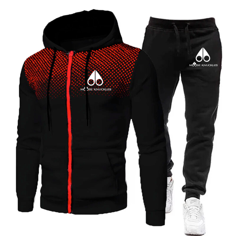 Men's sportswear, 2-piece zippered sportswear, hooded sweatshirt and pants for gym and running, new product in 2024