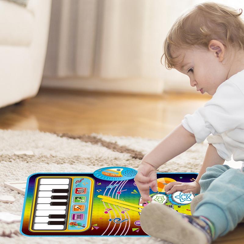 Tappetino musicale per bambini 2 In 1 tastiera per pianoforte e tappetino per batteria coperta da pavimento per musica educativa tappetino per l'apprendimento della prima educazione tappeto sensoriale