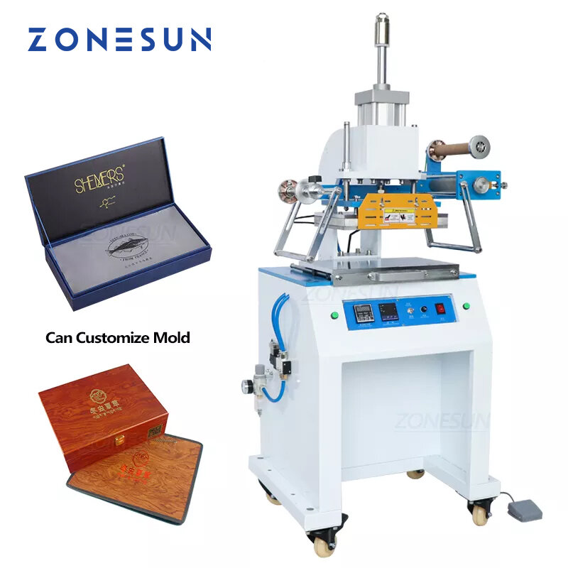 Zonesun-máquina de estampagem pneumática para papel, couro, borracha, madeira, papel, estampagem a quente, logotipo personalizado, máquina de prensa a térmica