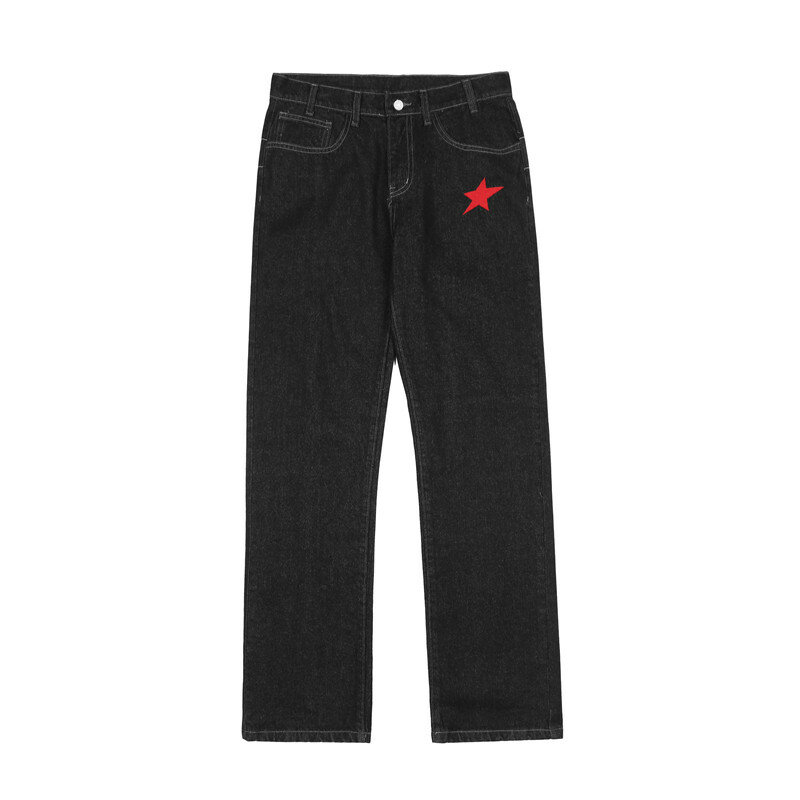 Pantalones vaqueros holgados para hombre, ropa de calle Y2K con bordado de letras y estrellas, pantalón largo recto de algodón de lujo, 2024