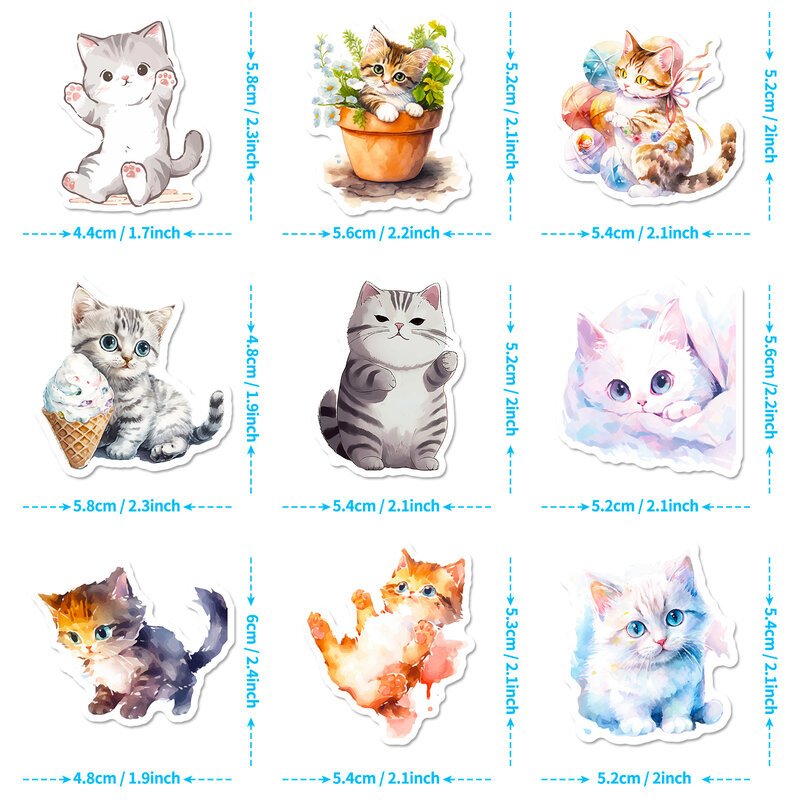 50 buah tanaman Cat air seri kucing stiker Graffiti cocok untuk helm Laptop Dekorasi Desktop DIY stiker mainan