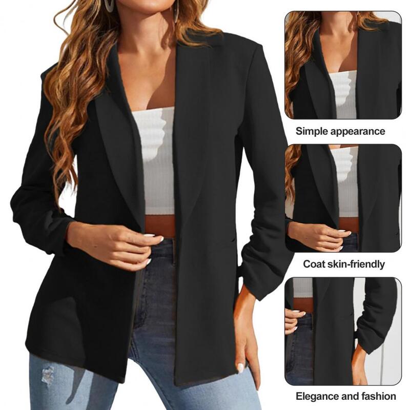 Jaqueta de escritório monocromática feminina, elegante manga comprida, elegante casaco de negócios, outono e primavera