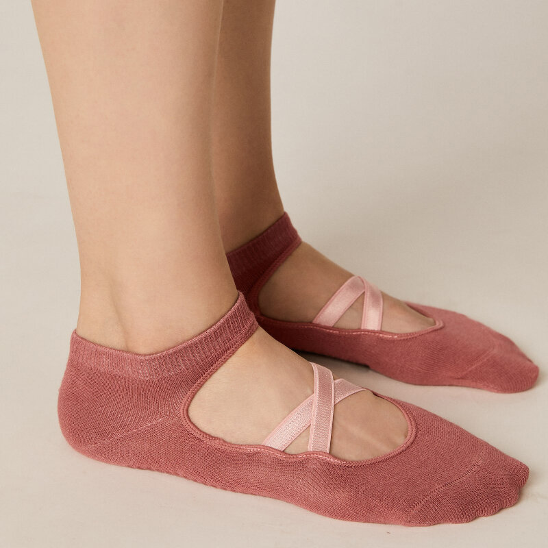 2 Pairs Cotton Breathable Sweat-absorbent Yoga Socks Silicone Non-slip Floor Socks Women Pilates Ballet Fitness Sports Socks
