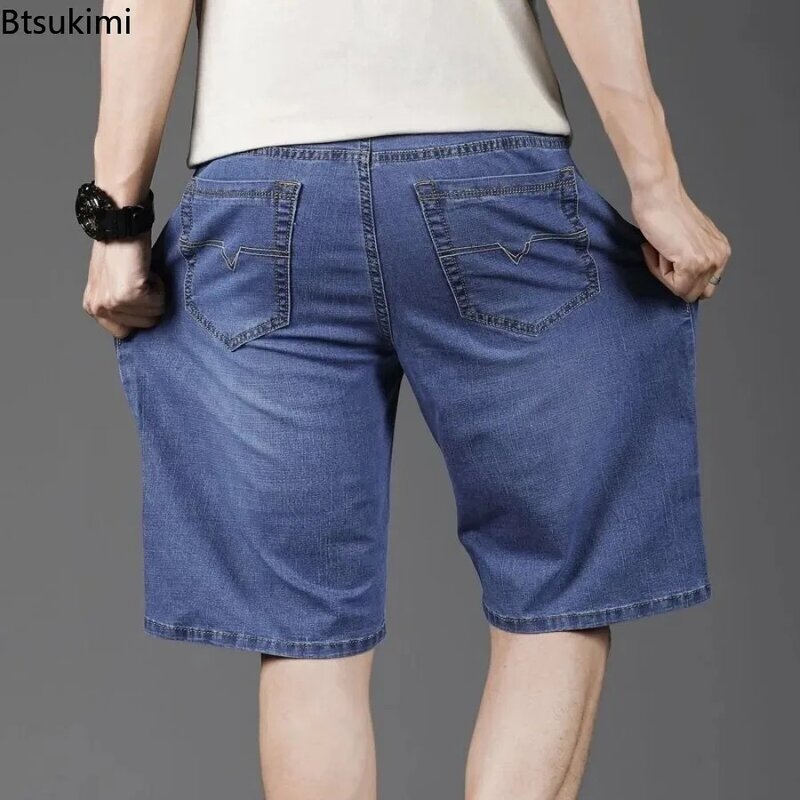 Short jeans masculino com alta elasticidade, calça reta fina, jeans solto e respirável, moda casual, verão, plus size 28-50