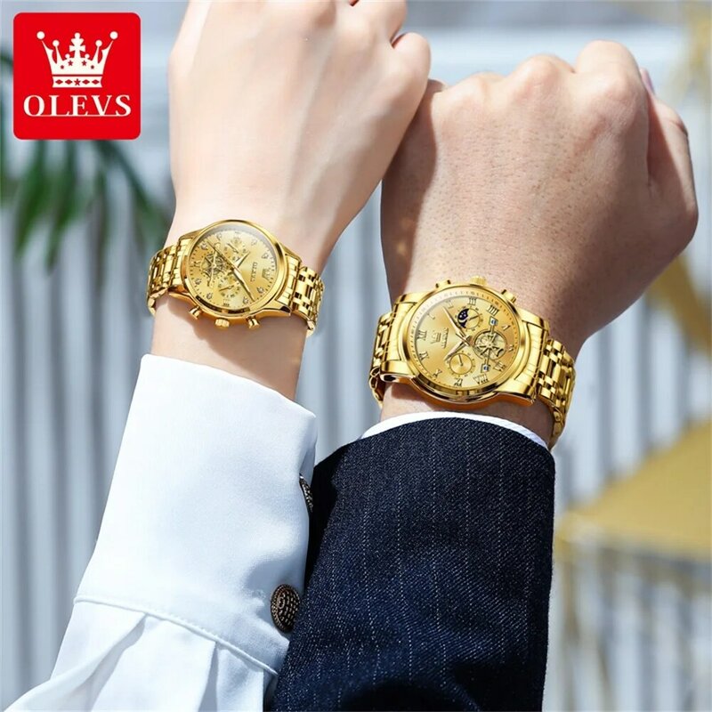 Olevs Top Luxusmarke Quarz Paar Uhr wasserdichte Uhr Liebhaber Geschenk Nachthemd klassische Datum Woche Uhr seine oder ihre Set Uhr