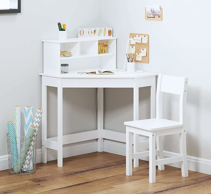 UTEX-escritorio de madera para niños, escritorio de estudio con silla para niños, escritorio de escritura con almacenamiento y Hutch para uso escolar en el hogar, blanco