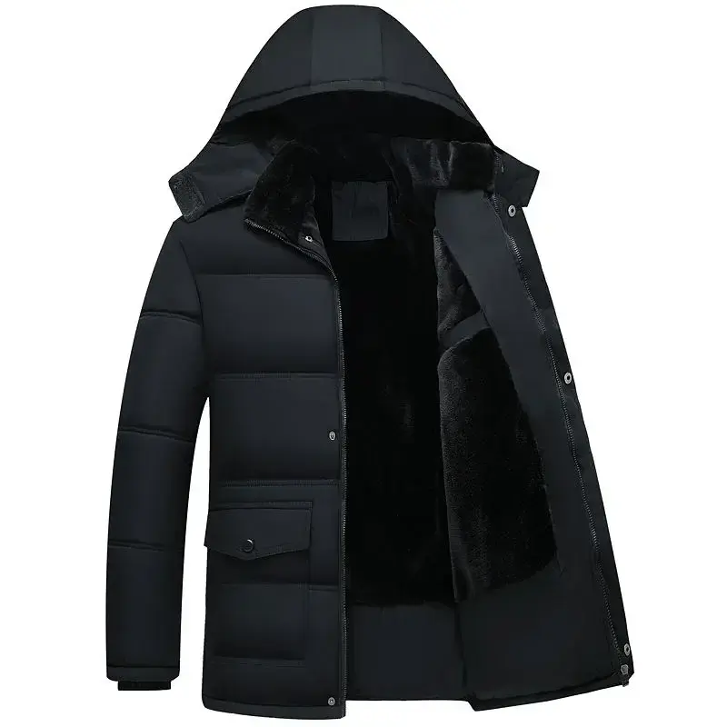 Winter Warm Parkas Men Solid Color Waterproof Fleece Hooded Jackets Fashion Casual Loose Thick Outdoor Coat Male Chaquetas New