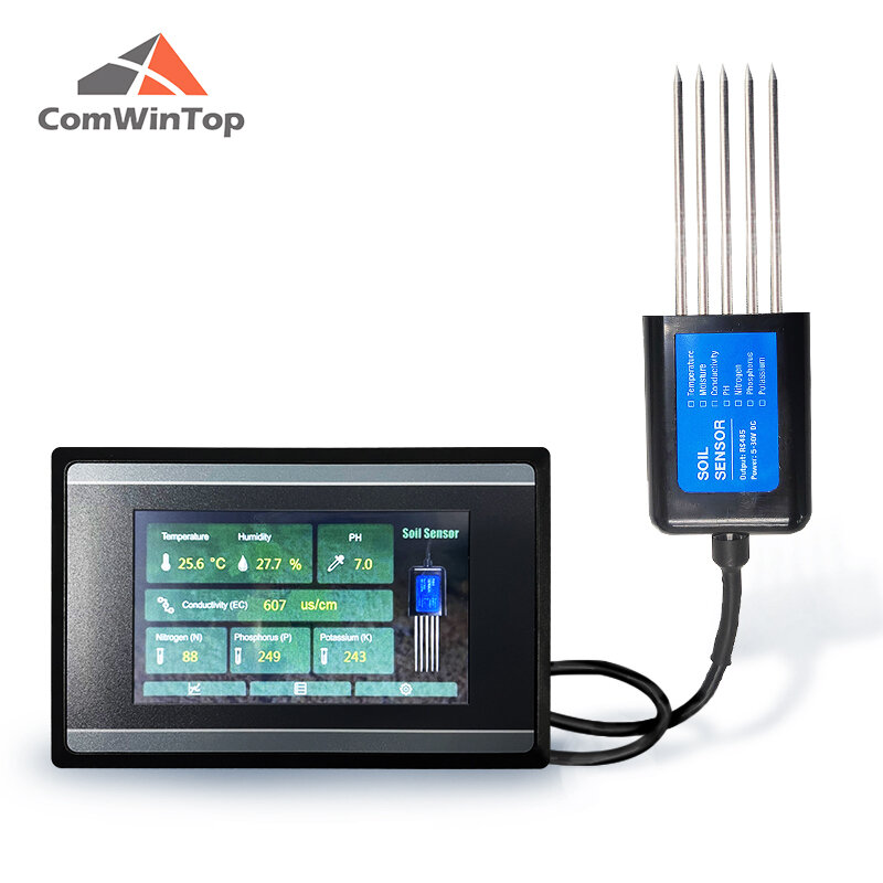 Sensor de medição e registo com ecrã táctil HMI, humidade do solo, temperatura, humidade, CE, PH, NPK