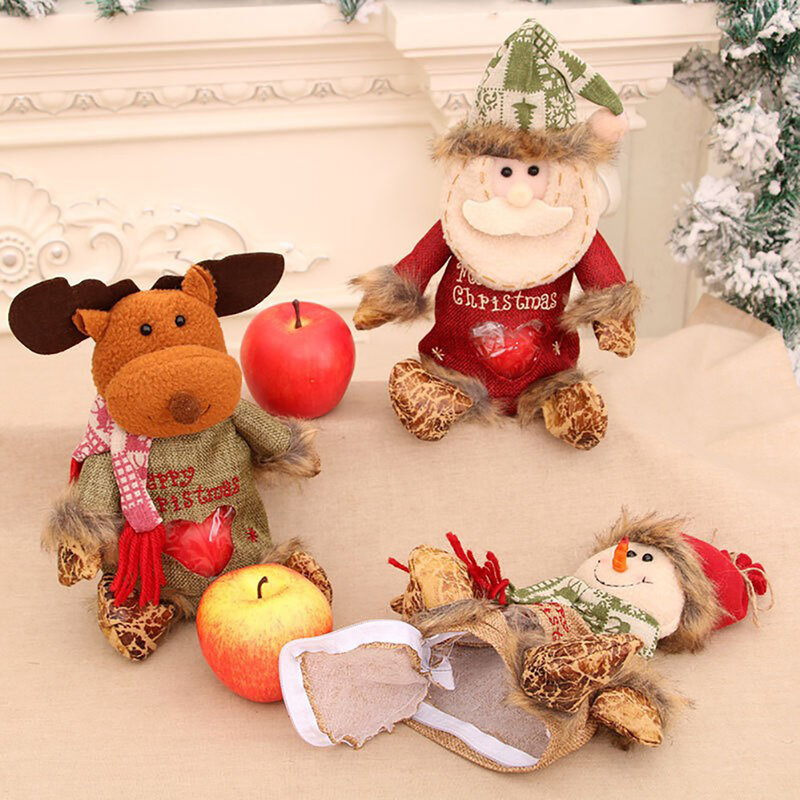 ถุงของขวัญคริสต์มาสซานตาคลอสตุ๊กตาหิมะตุ๊กตากวางเอลก์น่ารักของขวัญขนมที่ห่อด้วยซิป