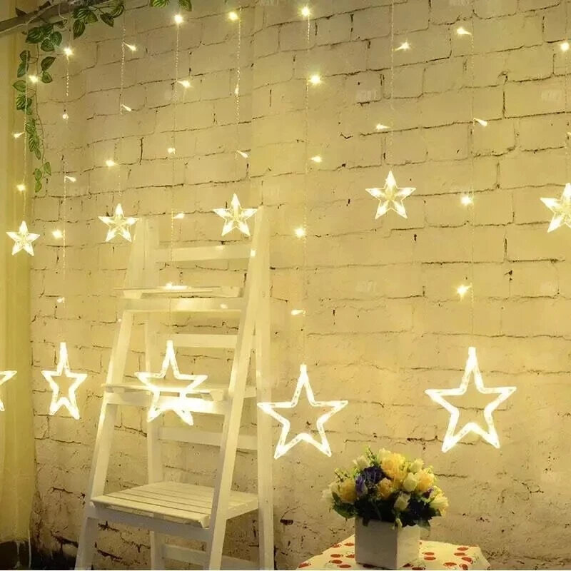 Oświetlenie LED na zasłony 2.5M bożenarodzeniowe lampki LED AC 220V romantyczne fantazyjne gwiazda Strip girlanda ślubna świąteczna dekoracja imprezowa
