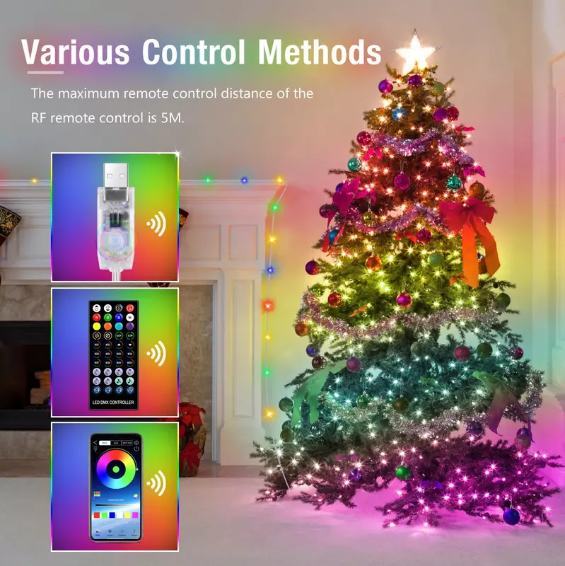 스마트 LED 스트링 라이트 20M, 앱 컨트롤 크리스마스 트리 라이트 패어리 화환 램프, 야외 성탄절 홈 룸 데코레이션