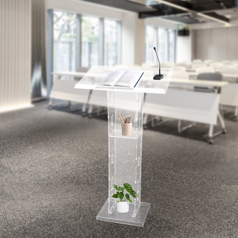 Modern Acrylic Podium Clear School Rostrum Thicked Commercial Furniture 110cm H
