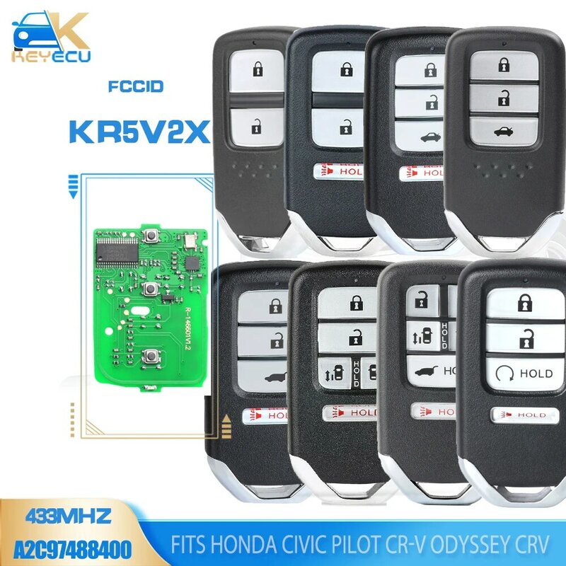 KEYECU-Smart Remote Car Key Fob, KR5V2X, Chip ID47 para Honda Civic Pilot CR-V Odyssey CRV, 433MHz