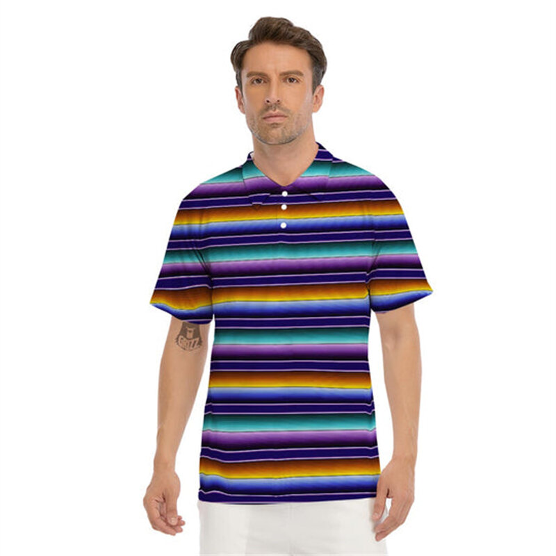 Kaus Polo pria, atasan kasual motif macan tutul 3D, Kemeja Golf modis lengan pendek berkancing