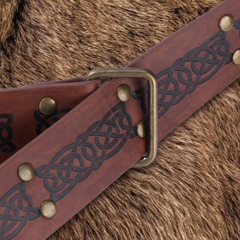 حزام أبازيم منقوش من العصور الوسطى من Nordics PU من جلد الفارس حزام خصر عريض