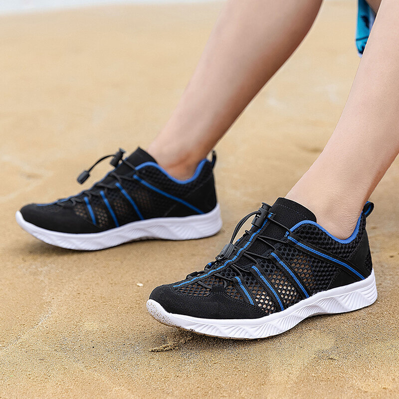 Couple Breathable Hollow Wading Mesh Shoes Summer Light Platform Slip on Shoes for Men and Women Outdoor Casual Walking Shoes