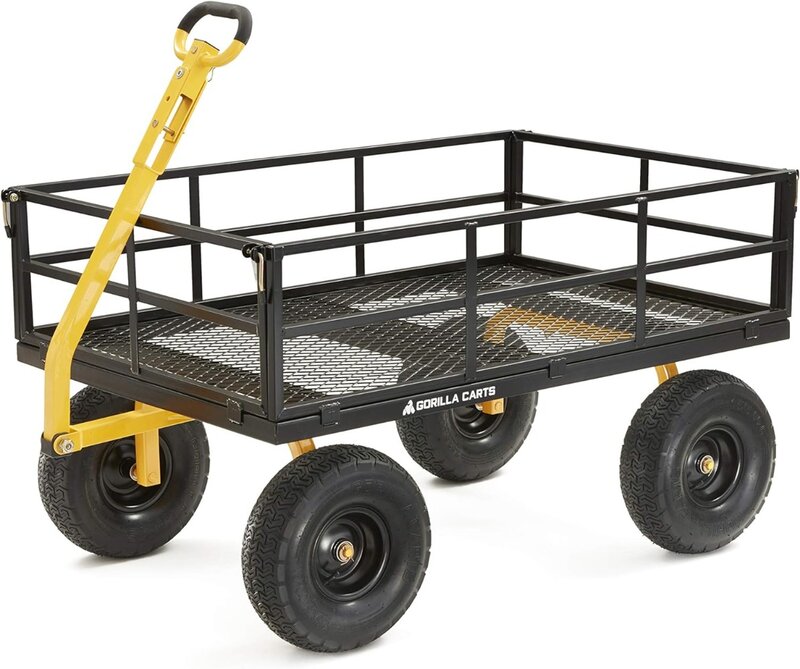 Gorilla Carts GOR1400-COM Steel Utility Cart, Heavy-Duty Convertible 2-in-1 Handle and Removable Sides, 12 Cu Ft 1400 Lb