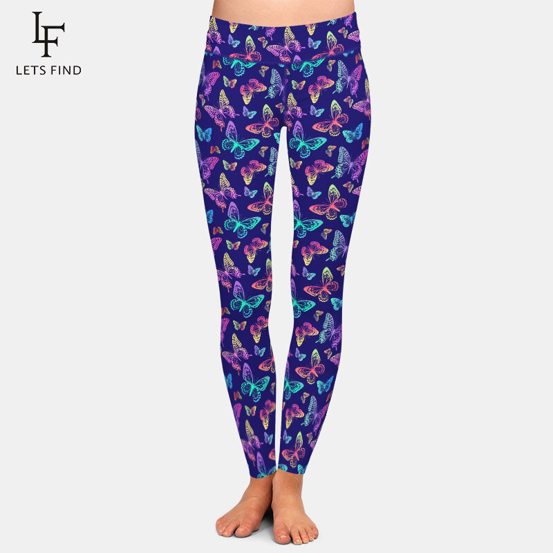 LETSFIND – pantalon taille haute pour femme, legging de Fitness moulant, doux et confortable, imprimé papillon arc-en-ciel, à la mode