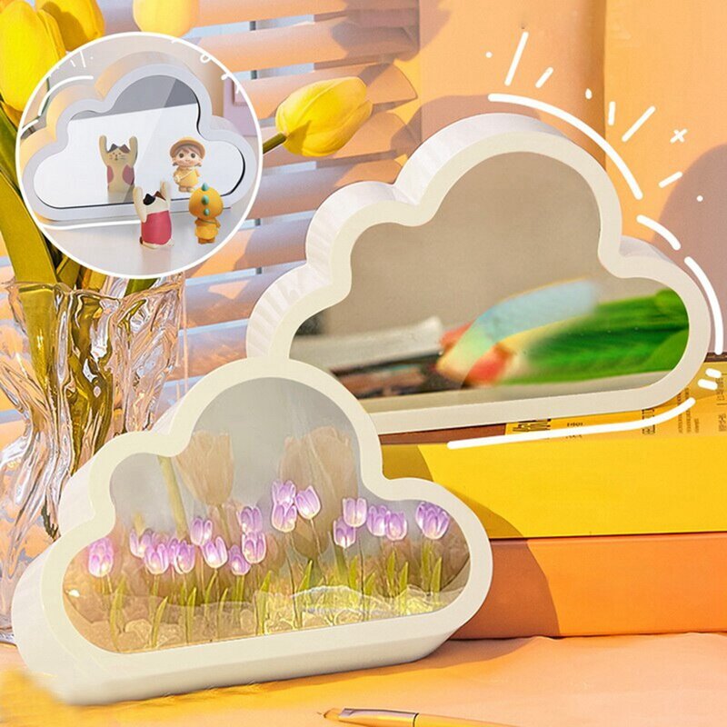 Luz de noche con espejo de nube, 1 piezas, hecha a mano, tulipán, niña, sala de estar, luz de noche B