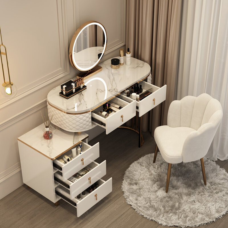 Tocador con espejo para dormitorio, mesa de maquillaje, color blanco
