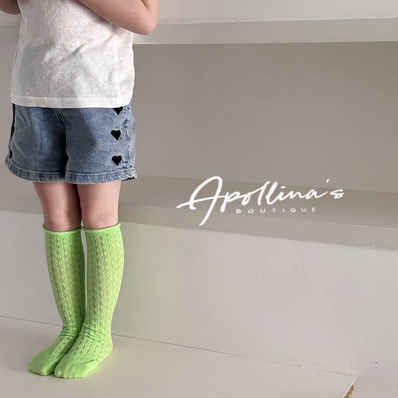 Kaus kaki katun bayi perempuan, sarung ceker panjang warna permen musim semi dan panas 4 pasang