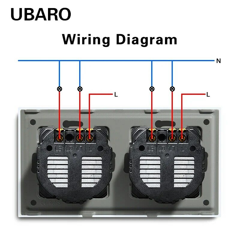 UBARO EU 러시아 4 갱 터치 라이트 스위치 146mm 강화 크리스탈 유리 패널 전기 인터럽터 100-240V 가전
