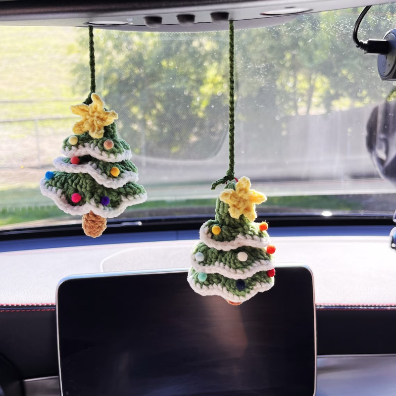 Arbre de Noël au crochet mignon pour la décoration de voiture, pendentif de voiture, ornement de rétroviseur, accessoires de confrontation