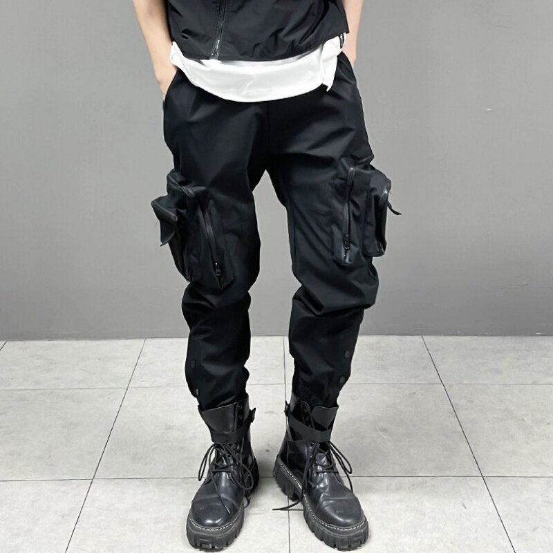 2024 Autumn New Men Multi-zipper Pocket Tactical Cargo Pants Y2K High Street Punk Style Techwear Cuffed Pants pantalones шорты