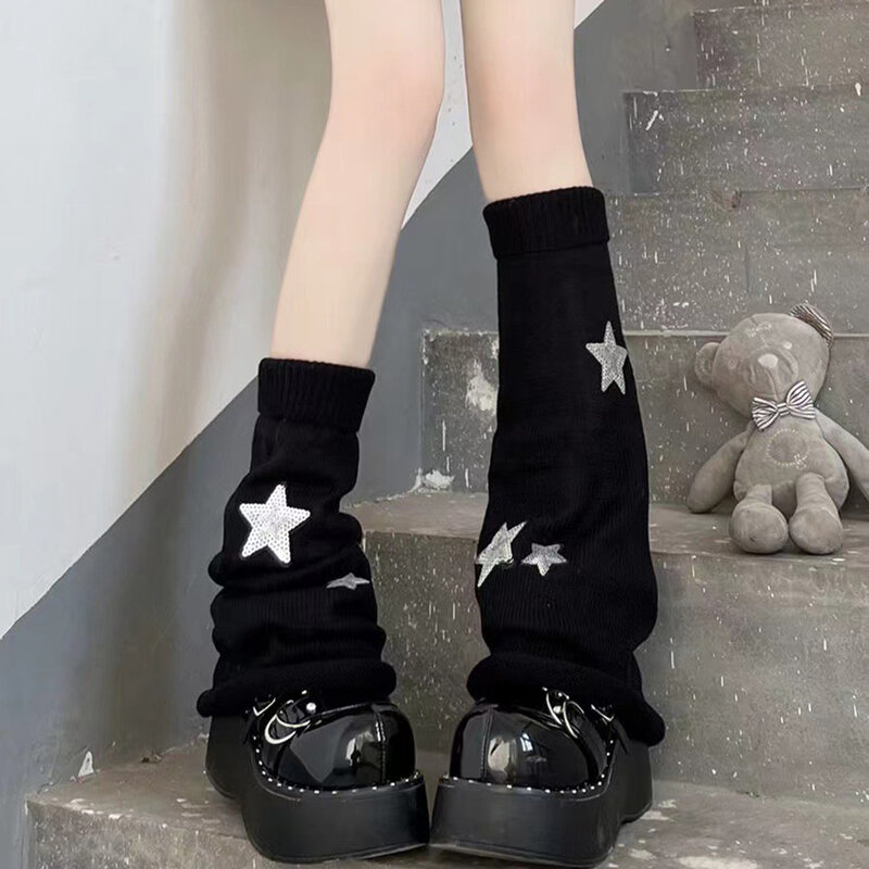 Women Knitted Leg Socks Striped Stars Leg Warmers Loose Fit Knitted Sock Cover Girl Leg Protector Stocking Loose Fit Leg Cover