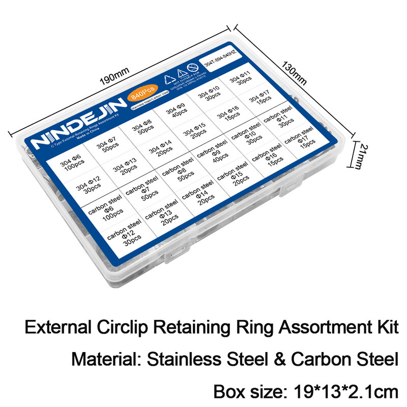 NINDEJIN C clip externe sicherungsring snap halte ringe set edelstahl carbon stahl 5-28mm sicherungsring set für welle