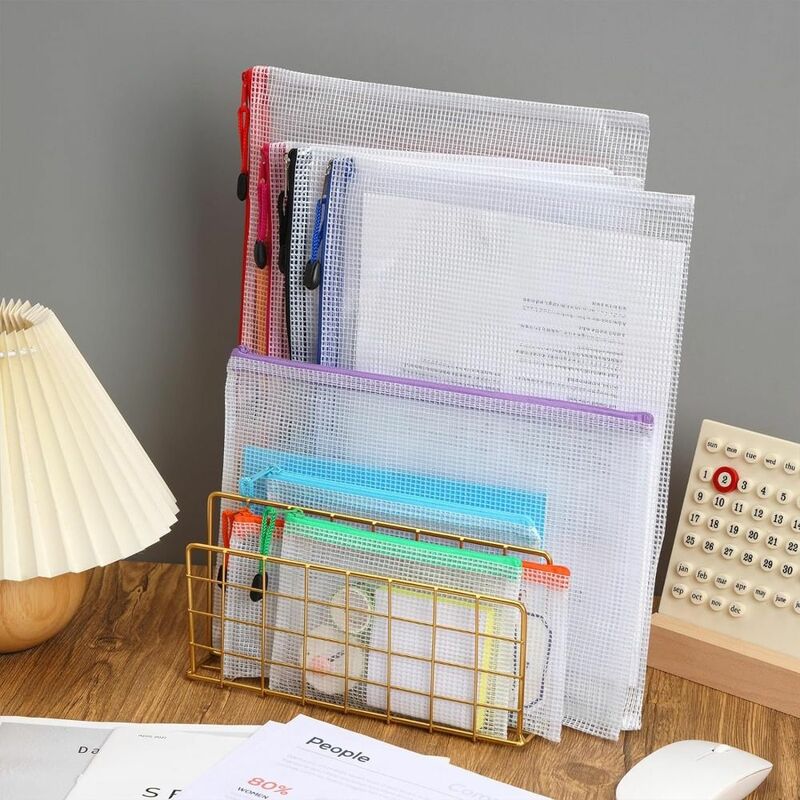 Document Organiser Mesh Zipper Pouch Large Capacity Cosmetic Makeup Bags File Folders Pouch Waterproof Plastic Document Folder