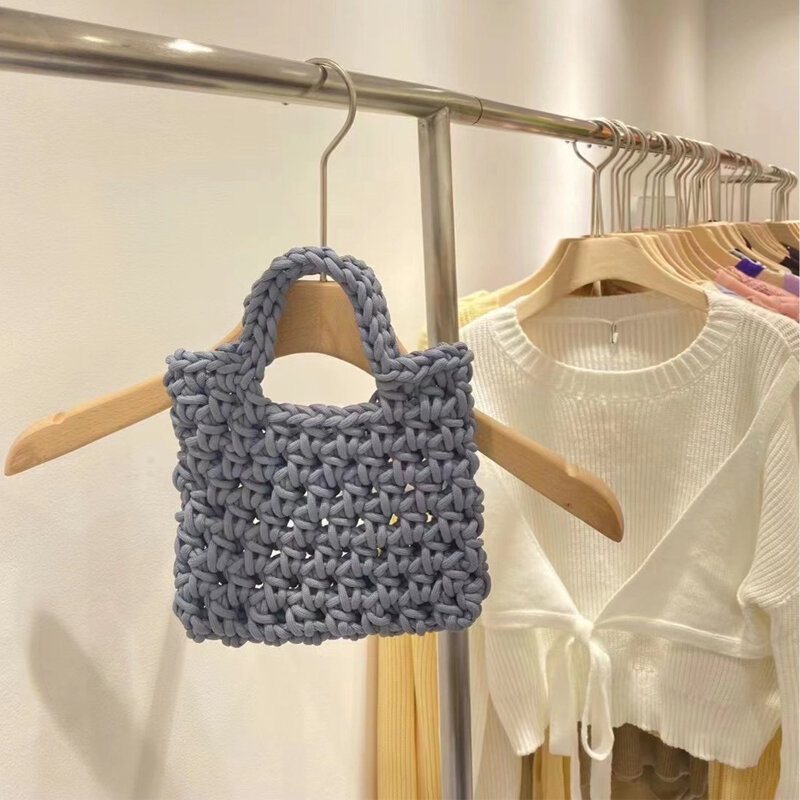 Crochê de malha tecido algodão artesanal palha basket praia saco moda novas bolsas femininas 2022 primavera e verão bolsa