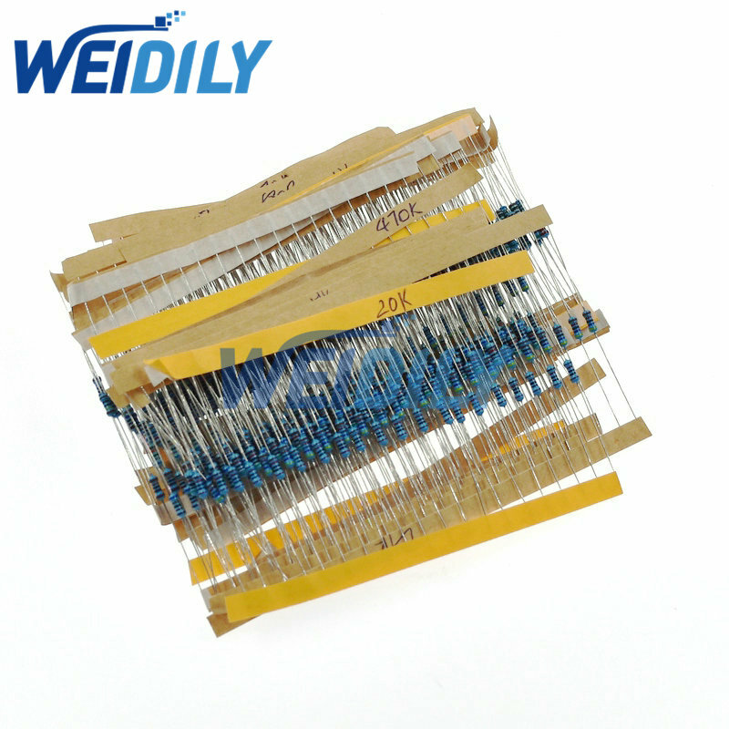 600 buah 1/4W Kit Resistor Film logam 1% 0.25W Set Kit bermacam-macam Resistor 10 ohm-1M ohm Pak resistensi 30 nilai masing-masing 20 buah