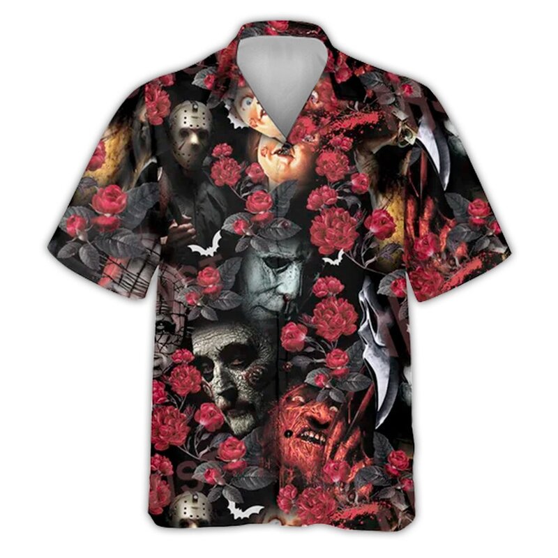 Hawajska koszula męska Horror zabójca z krótkim rękawem kubańska koszula z nadrukiem 3D letnie zapinana koszulki dla mężczyzn i kobiet