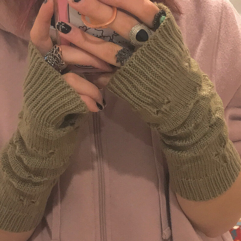 2022 novo inverno mais quente luvas femininas à moda mão luvas menina braço crochê tricô oco coração luvas sem dedos quentes