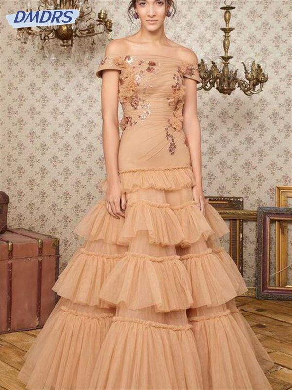 Elegant Gauze A-Line Evening Dress Charming Embroidered Prom Dress 2024 Stylish Floor-length Bride Gown Vestidos De Novia