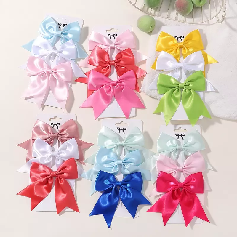 2/3Pcs/Set Lovely Solid Color Ribbon Bows Hair Clip for Kids Girls Hairpins Barrettes Handmade Headwear Baby Hair Accessories