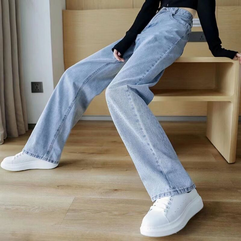 Frauen Blau Casual Jeans Neue Ankunft 2022 Herbst Koreanische Stil Alle-spiel Lose Hohe Taille Weibliche Breite Bein Denim hosen