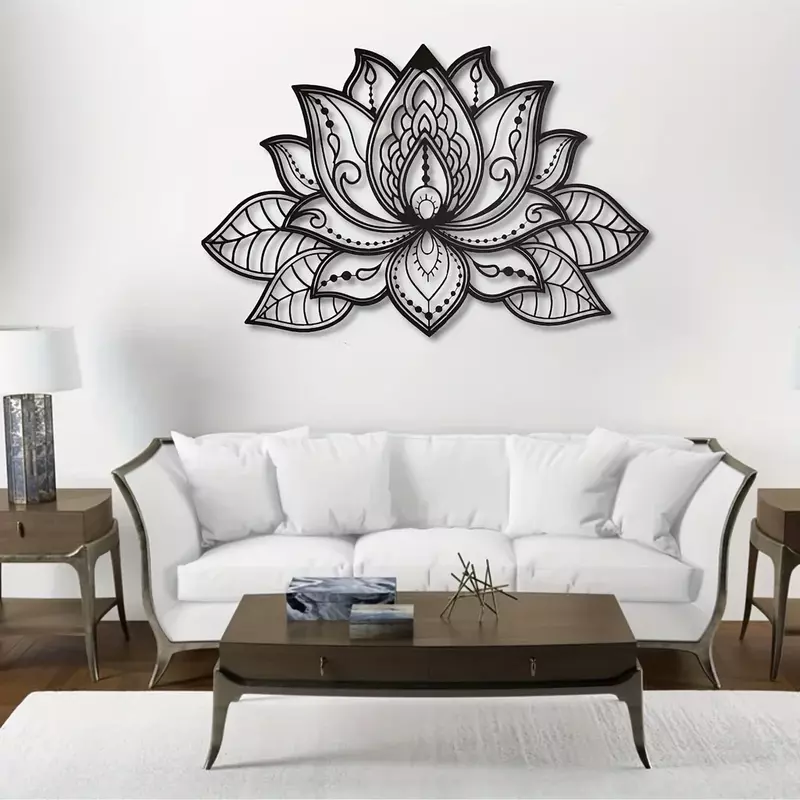 Arte de pared de Mandala de Metal, arte de hierro de flor de loto, decoración espiritual de pared de Metal, decoración colgante de pared de Metal para sala de estar