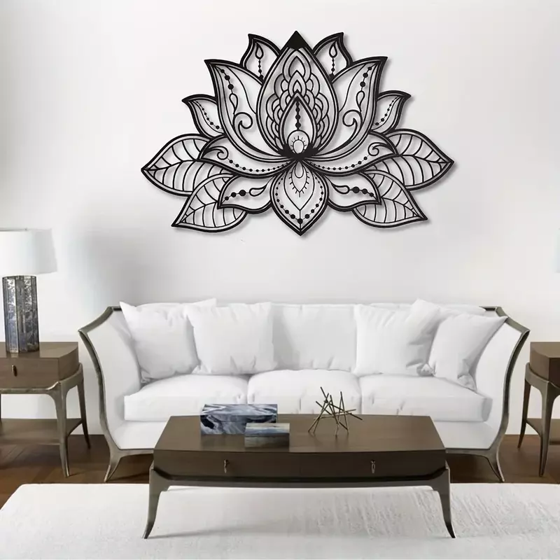 Metalowa sztuka Mandala na ścianę, Mandala kwiatowa lotosu sztuka żelaza, metalowa ściana sztuka duchowa Deco, dekoracja metalowa ściana wisząca salon