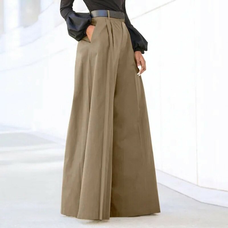Pantalones largos de estilo europeo y americano para mujer, pantalón de pierna ancha, holgado, de cintura alta, Color sólido, a la moda, temperamento elegante